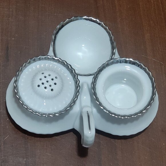 Vintage Victoria Czechoslovakia Porcelain Cruet Set Salt Pepper And Mustard - Picture 4 of 12